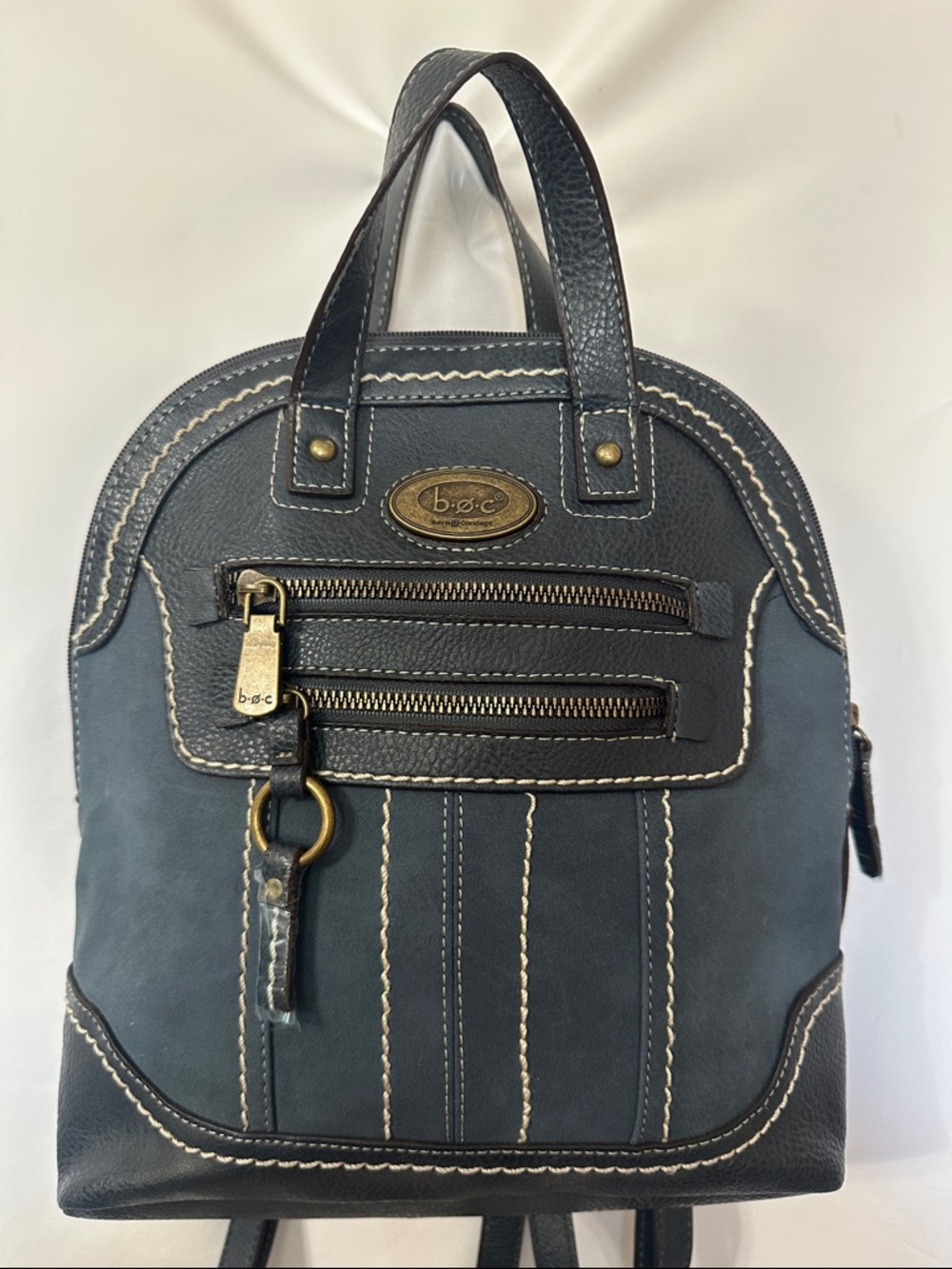 b.o.c. Dark Blue Leather & Suede Backpack